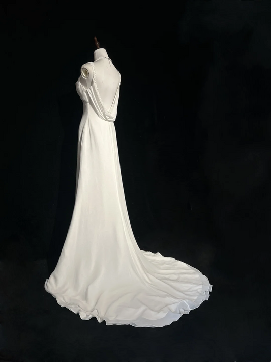 Vestido de novia vintage de corte sirena con tirantes finos, espalda descubierta, de gasa blanca, largo, estilo retro, modesto, DH2669