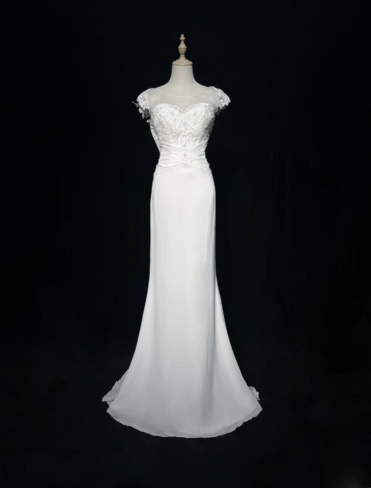 Vestido de novia vintage de corte sirena, escote corazón, espalda descubierta, de gasa blanca, encaje, largo, estilo retro, modesto, DH2671