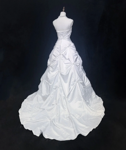 Vestido de novia vintage, vestido de fiesta con tirantes finos de tafetán blanco, vestido de novia largo, vestidos de novia retro, vestidos de novia modestos DH2672