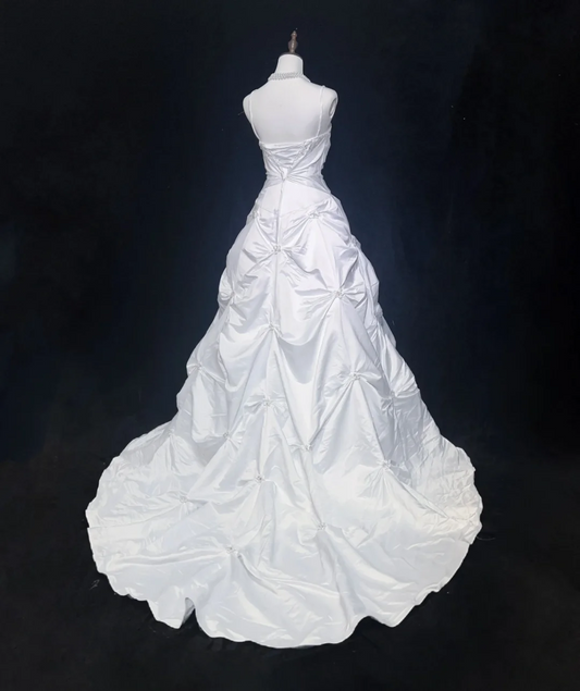 Vestido de novia vintage, vestido de fiesta con tirantes finos de tafetán blanco, vestido de novia largo, vestidos de novia retro, vestidos de novia modestos DH2672