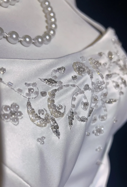Vestido de novia vintage, vestido de fiesta con tirantes finos de tafetán blanco, vestido de novia largo, vestidos de novia retro, vestidos de novia modestos DH2672