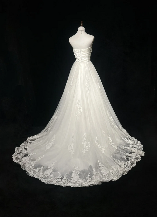 Vestido de novia vintage, vestido de fiesta, escote corazón, encaje, blanco, largo, estilo retro, modesto, DH2673