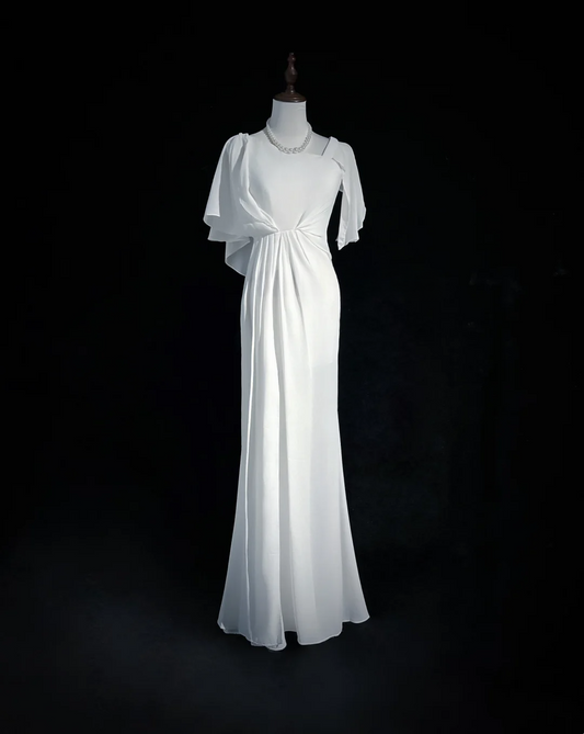 Vestido de novia vintage de corte sirena, escote cuadrado, de gasa blanca, largo, estilo retro, modesto, DH2674