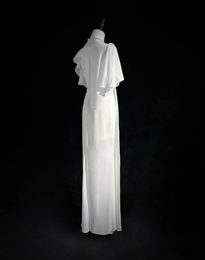 Vestido de novia vintage de corte sirena, escote cuadrado, de gasa blanca, largo, estilo retro, modesto, DH2674