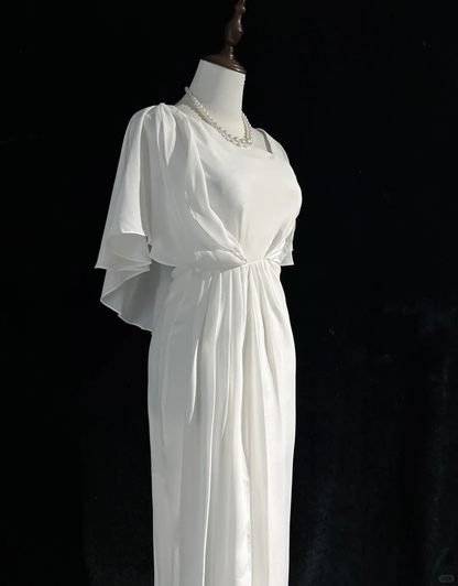 Vestido de novia vintage de corte sirena, escote cuadrado, de gasa blanca, largo, estilo retro, modesto, DH2674