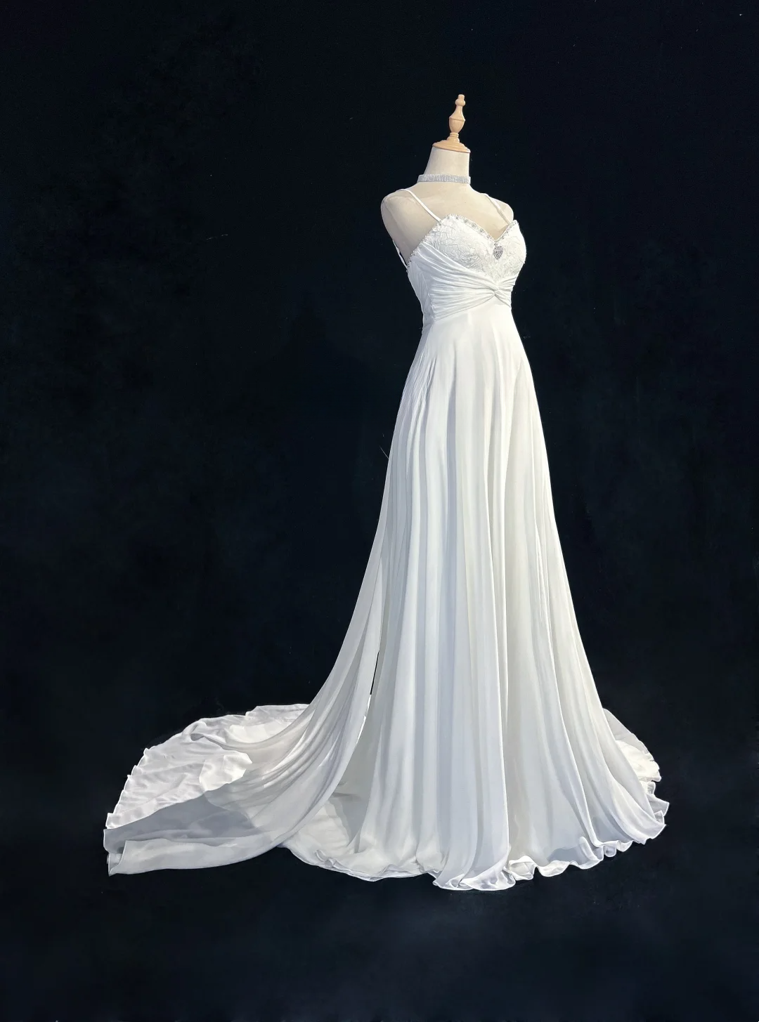 Vestido de novia vintage, corte A, tirantes finos, de gasa blanca, largo, estilo retro, modesto, DH2675