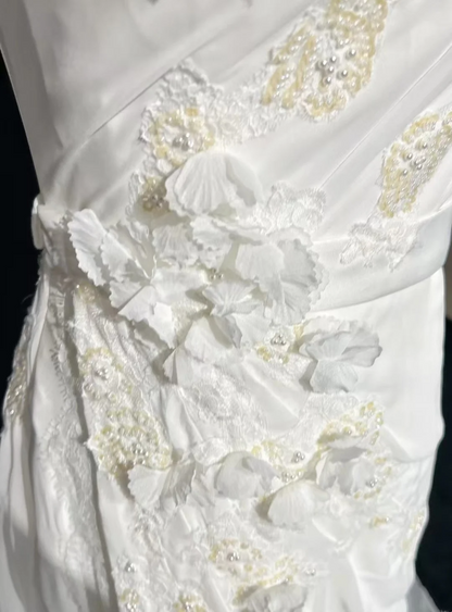 Vestido de novia vintage de corte sirena, de un solo hombro, de gasa, blanco, largo, estilo retro, modesto, DH2676