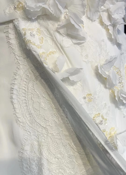 Vestido de novia vintage de corte sirena, de un solo hombro, de gasa, blanco, largo, estilo retro, modesto, DH2676