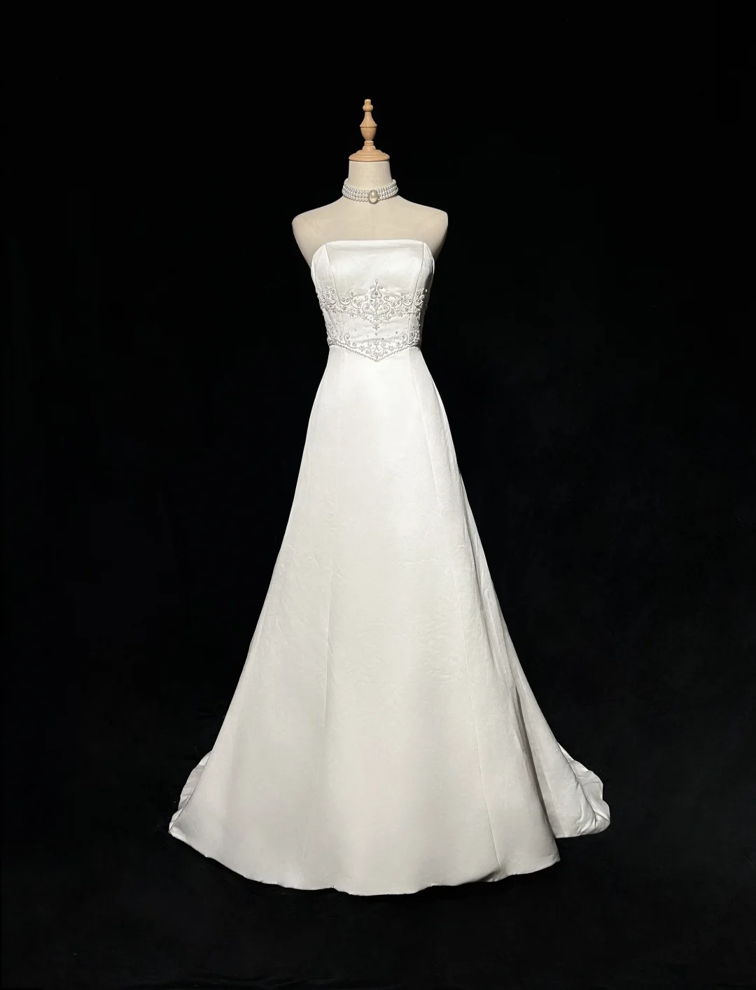 Vestido de novia vintage, corte A, sin tirantes, de satén blanco, largo, estilo retro, modesto, DH2677