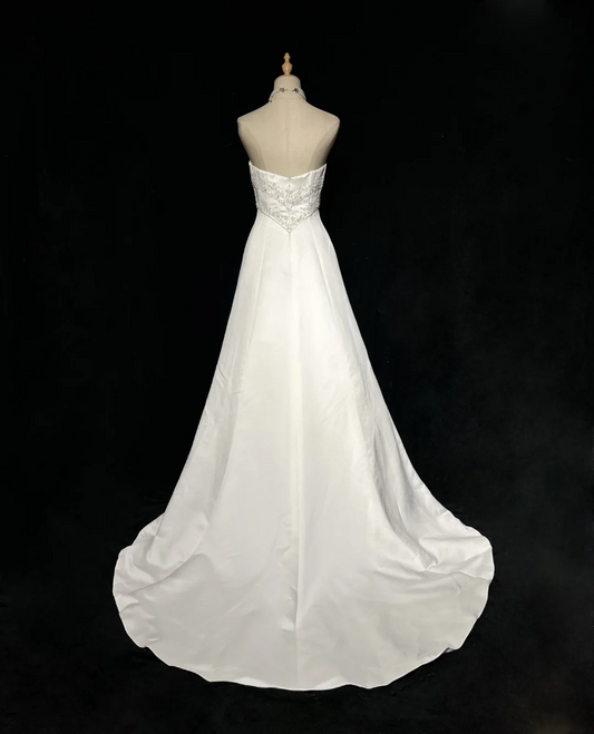 Vestido de novia vintage, corte A, sin tirantes, de satén blanco, largo, estilo retro, modesto, DH2677
