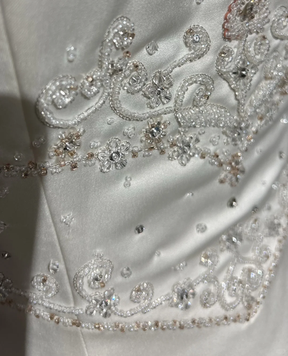 Vestido de novia vintage, corte A, sin tirantes, de satén blanco, largo, estilo retro, modesto, DH2677