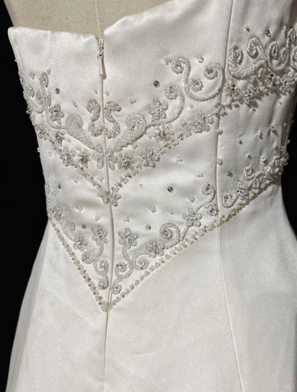Vestido de novia vintage, corte A, sin tirantes, de satén blanco, largo, estilo retro, modesto, DH2677