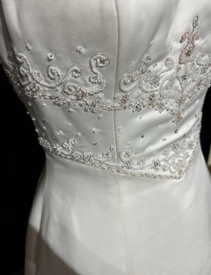 Vestido de novia vintage, corte A, sin tirantes, de satén blanco, largo, estilo retro, modesto, DH2677