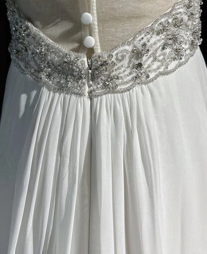 Vestido de novia vintage, corte A, escote corazón, gasa, cuentas plateadas, blanco, largo, estilo retro, modesto, DH2678