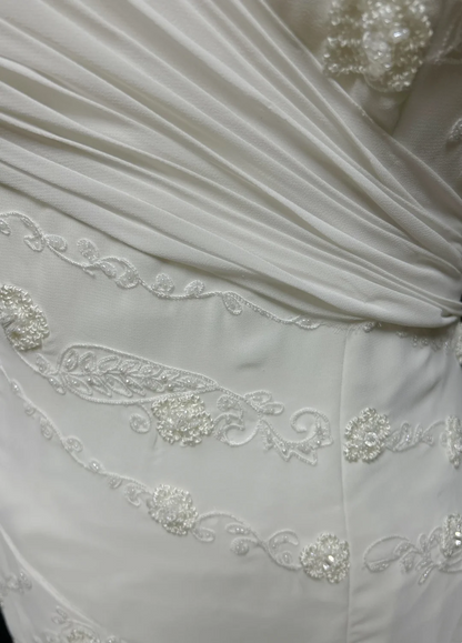 Vestido de novia vintage de corte sirena con tirantes finos, de gasa y cuentas, blanco, largo, estilo retro, modesto, DH2679