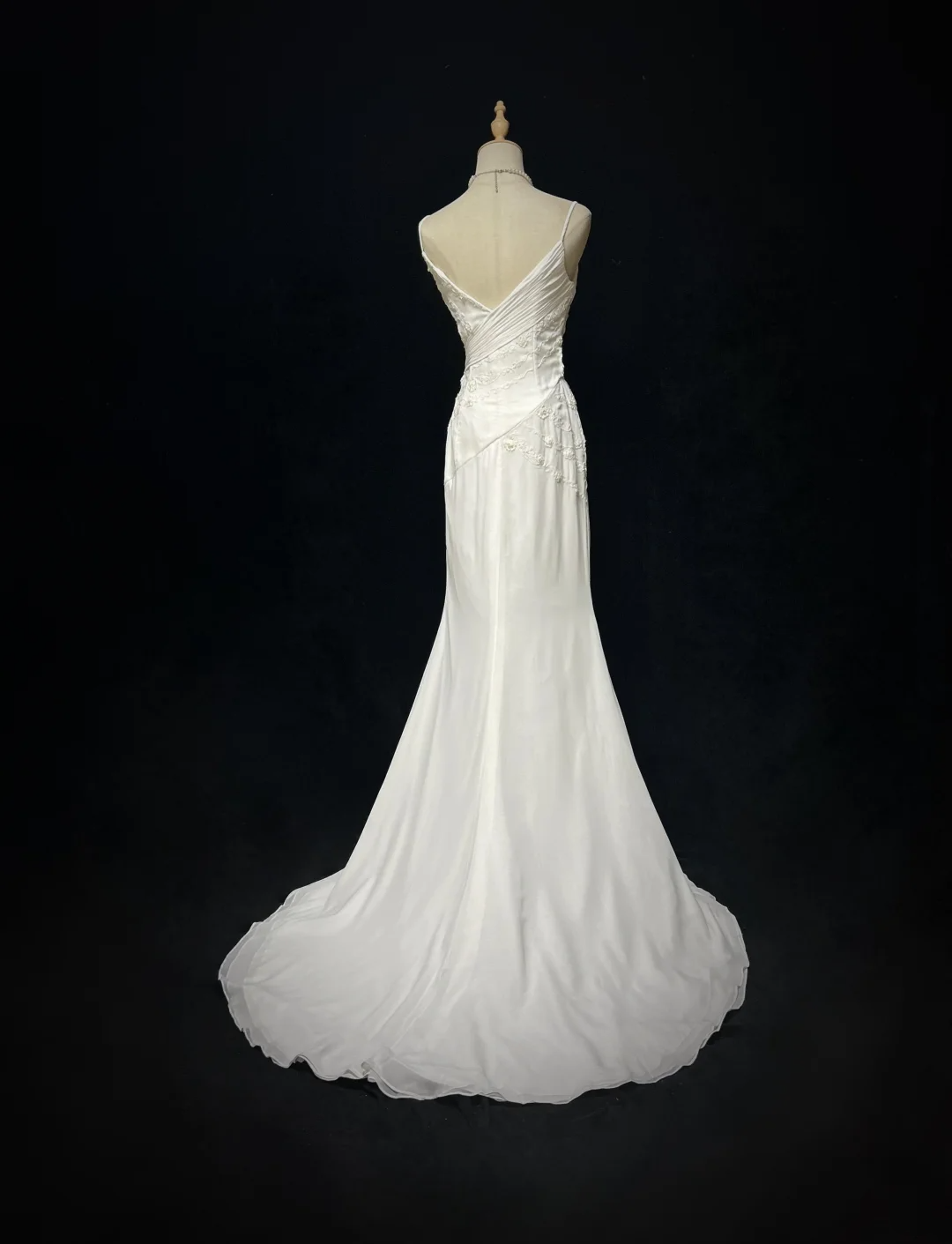 Vestido de novia vintage de corte sirena con tirantes finos, de gasa y cuentas, blanco, largo, estilo retro, modesto, DH2679