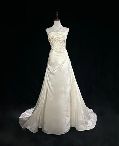 Vestido de novia vintage, vestido de fiesta sin tirantes, satén marfil, largo, estilo retro, modesto, DH2680