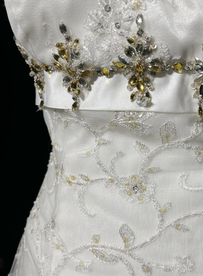 Vestido de novia vintage, vestido de fiesta con tirantes finos, encaje color marfil, vestido de novia largo, vestidos de novia retro, vestidos de novia modestos DH2681
