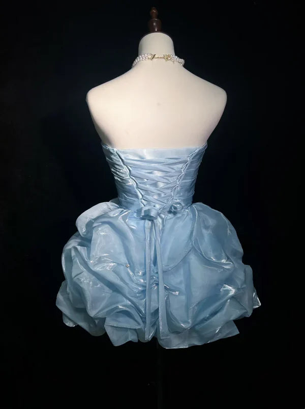 Vestido vintage de fiesta con escote en forma de corazón, corte A, sin tirantes y volantes, vestido de cóctel corto TP4609