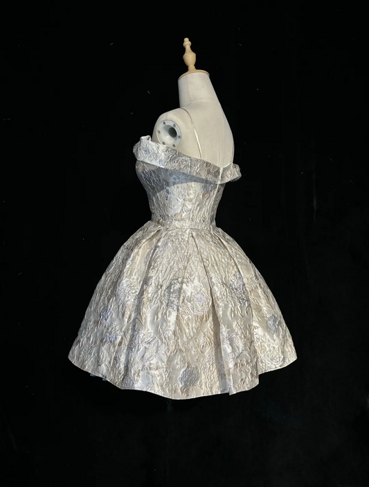 Vestido corto de fiesta con tirantes finos, color gris plateado, estilo mini, formal, para fiesta de bienvenida, graduación, DH2684