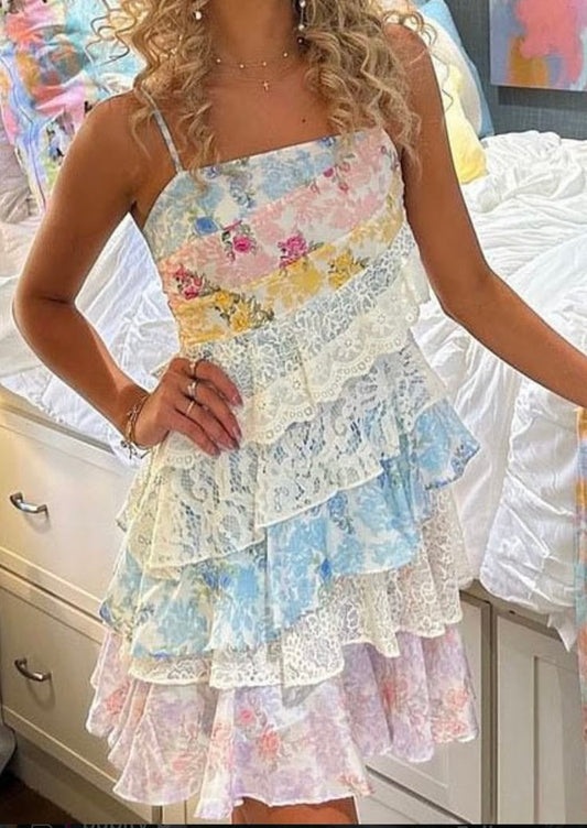 Vestidos de fiesta cortos de gasa con encaje floral y tirantes finos, estilo vintage, para fiesta de graduación, DH2699