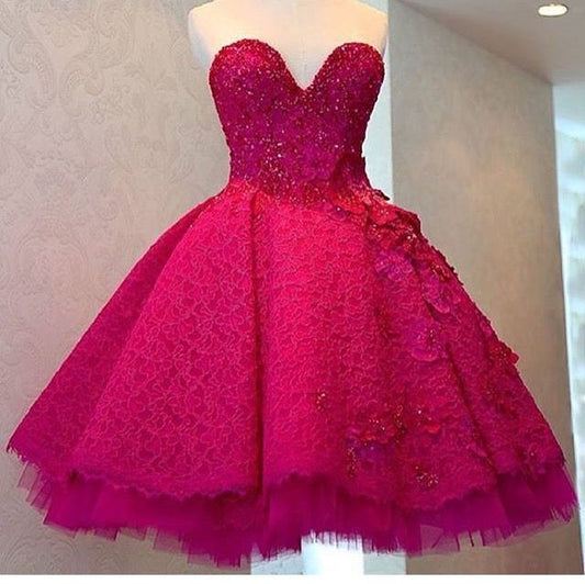 Vestido de fiesta elegante con escote corazón y encaje rosa intenso, vestido formal para regreso a casa, vestido de graduación de secundaria, vestido corto de noche elegante y elegante, vestidos de fiesta DH2707