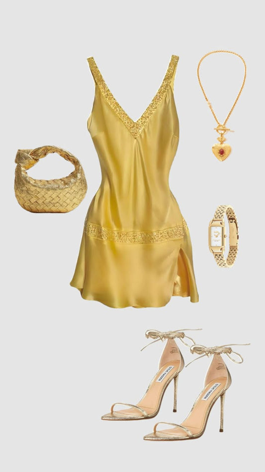 Vestido corto vintage de satén amarillo con escote en V y cuentas, corte A, para fiesta de graduación, DH2712