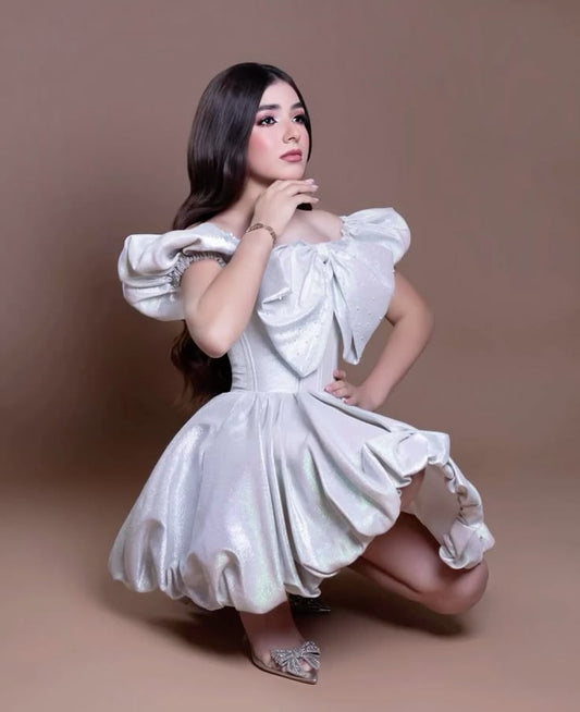 Vestido de fiesta elegante con escote cuadrado plateado, vestido formal para regreso a casa, minivestido de cóctel para escuela secundaria, vestido corto de fiesta de noche, DH2720