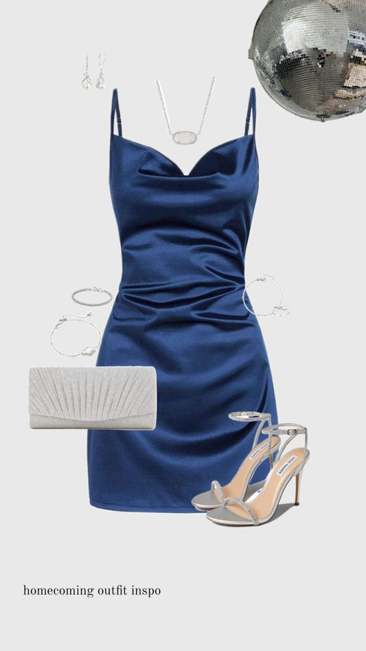 Vestido corto azul marino con tirantes finos, estilo formal, para fiesta de bienvenida y graduación, DH2730