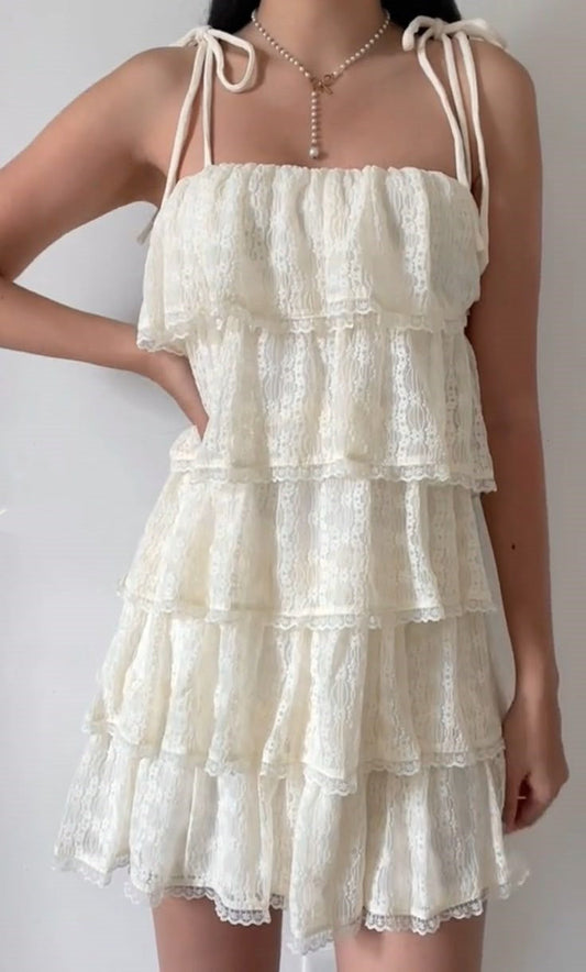 Hermoso vestido de fiesta formal corto de encaje blanco con tirantes finos, corte A, para fiesta de graduación, Hoco Dresses DH2733