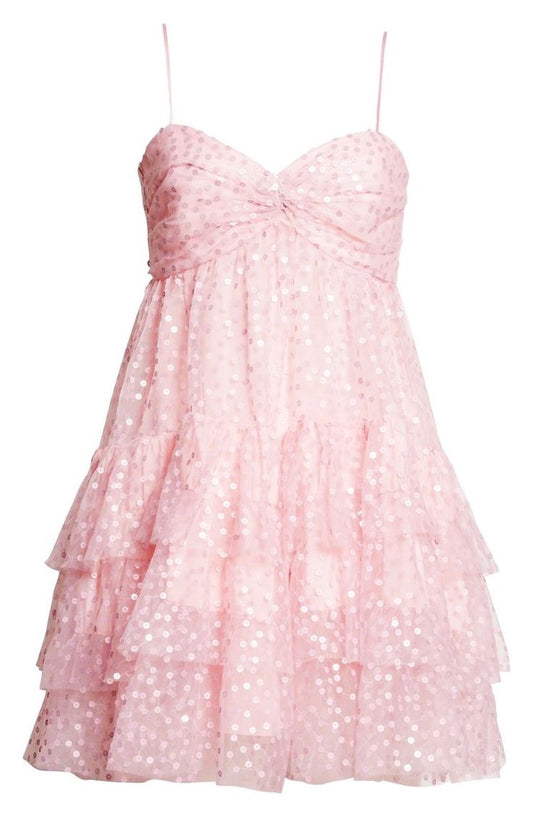 Hermoso vestido de fiesta formal corto con tirantes finos en forma de A y lentejuelas rosas, vestido de graduación, Hoco Dresses DH2738