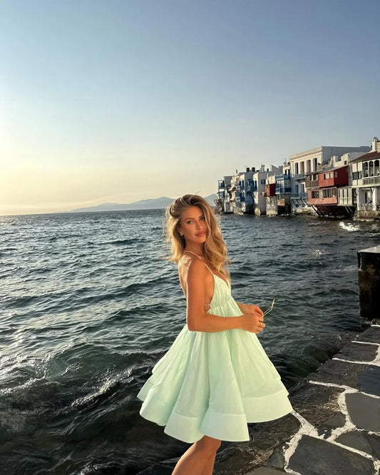 Hermoso vestido de fiesta con tirantes finos, color verde menta, corto, formal, para fiesta de bienvenida, graduación, Hoco Dresses DH2747