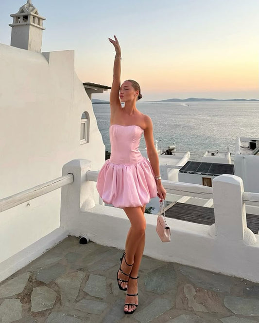 Hermoso vestido de fiesta rosa con escote corazón, corto, formal, para fiesta de bienvenida y graduación, Hoco Dresses DH2748