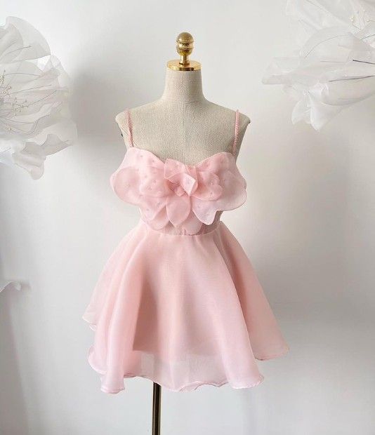 Vestidos de fiesta cortos, elegantes, de corte A y tirantes finos en rosa rubor, para octavo grado, de verano, para escuela secundaria, DH275
