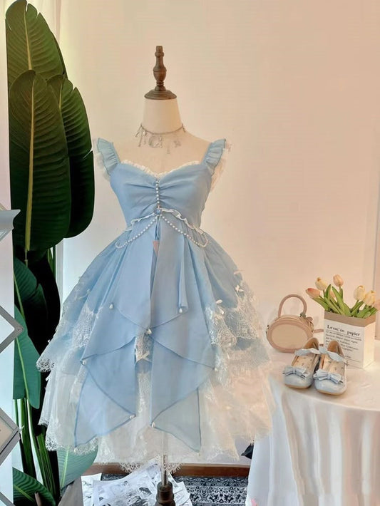 Cute Ball Gown Light Blue Chiffon 8th Grade Dance Dresses Middle School Grad Outfits Homecoming Dresses Short Mini Hoco Dress DH283