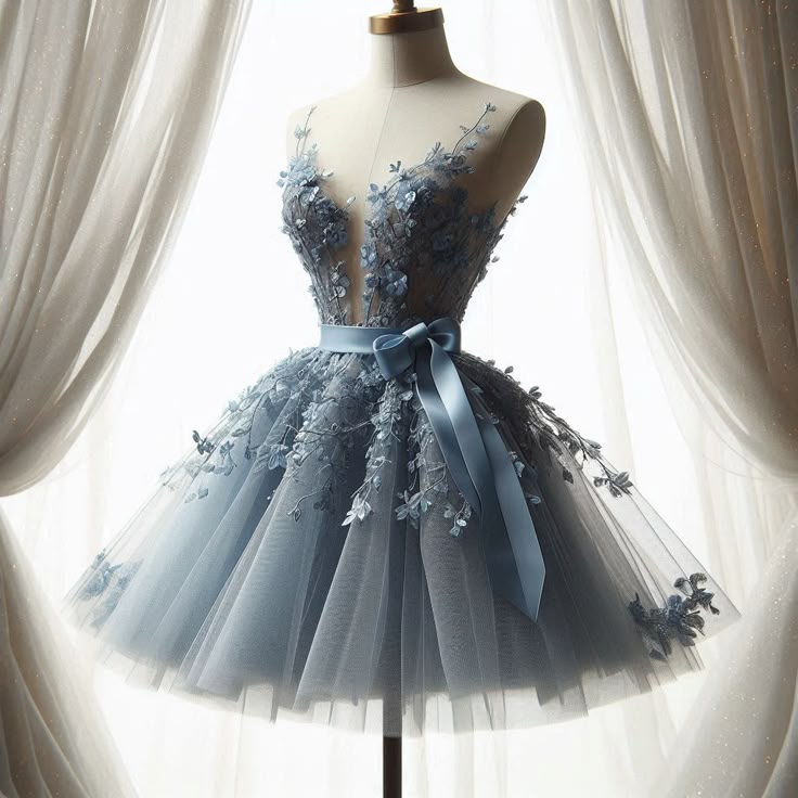 Lindo vestido de fiesta de tul azul polvoriento para octavo grado, trajes de graduación de secundaria, vestidos de bienvenida, minivestido corto DH284