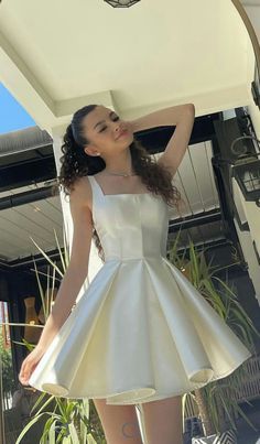 Vestidos cortos elegantes de fiesta de graduación, corte A, cuadrados, minivestidos formales para octavo grado, vestidos de verano para escuela secundaria, trajes de satén para fiesta de graduación DH30