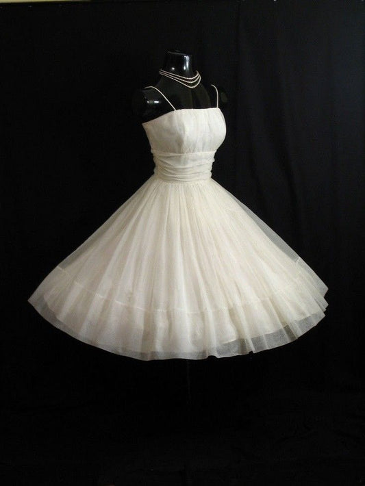 Pretty Ball Gown Spaghetti Straps Tulle White Formal 8th Grade Homecoming Dresses Summer Middle School Hoco Dress 6th Grade Graduation Outfits DH300