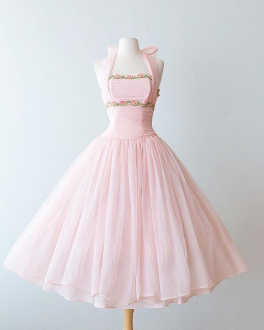 Pretty Ball Gown Halter Pink Chiffon Formal 8th Grade Homecoming Dresses Summer Middle School Hoco Dress 6th Grade Graduation Outfits DH301