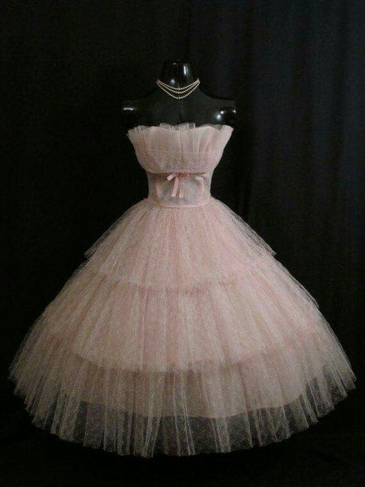 Pretty Ball Gown Strapless Pink Tulle Formal 8th Grade Homecoming Dresses Summer Middle School Hoco Dress 6th Grade Graduation Outfits DH302
