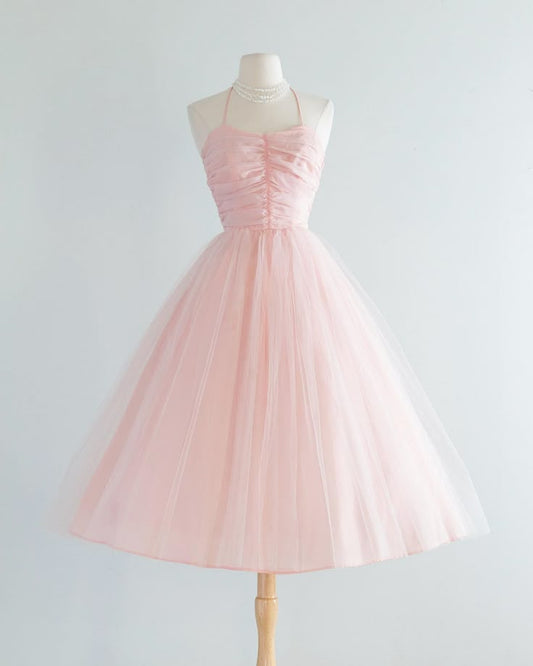 Pretty Ball Gown Halter Pink Tulle Formal 8th Grade Homecoming Dresses Summer Middle School Hoco Dress 6th Grade Graduation Outfits DH305