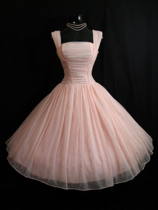 Pretty Ball Gown Square Neck Blush Pink Tulle Formal 8th Grade Homecoming Dresses Summer Middle School Hoco Dress 6th Grade Graduation Outfits DH312