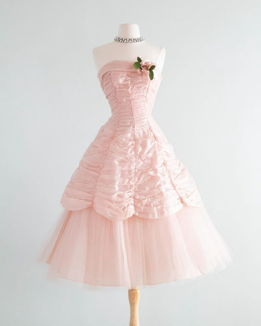 Pretty Ball Gown Strapless Pink Tulle Formal 8th Grade Homecoming Dresses Summer Middle School Hoco Dress 6th Grade Graduation Outfits DH313