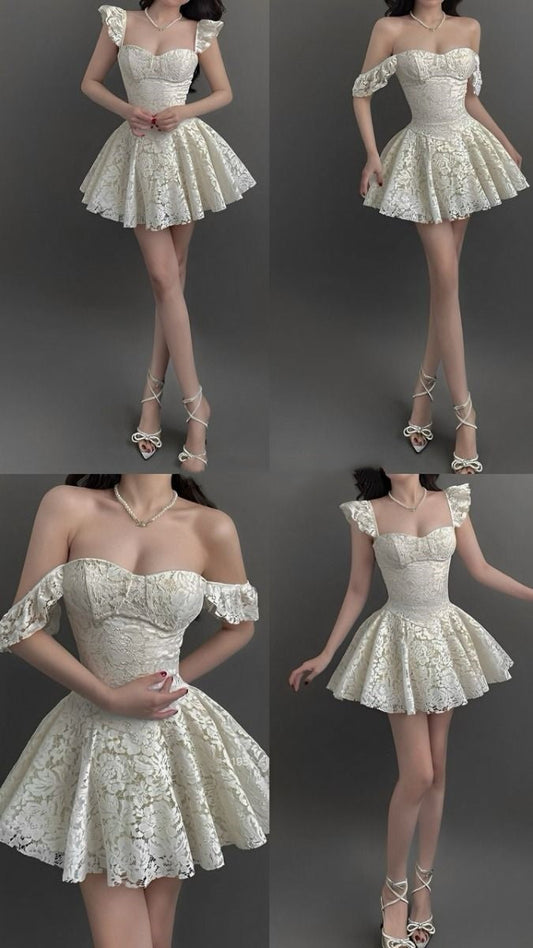 Vestidos cortos elegantes de fiesta de bienvenida, corte A, cuadrados, minivestidos formales para octavo grado, vestidos de verano de encaje para escuela secundaria, DH32