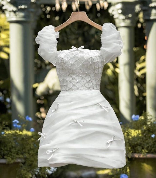 Vestidos cortos elegantes de fiesta de graduación, corte A, cuadrados, minivestidos formales para octavo grado, vestidos de verano para escuela secundaria, trajes blancos para fiesta de graduación DH33