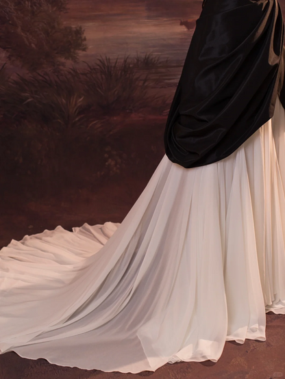 Hermoso vestido de novia de satén negro con tirantes finos, largo, vintage, DH339