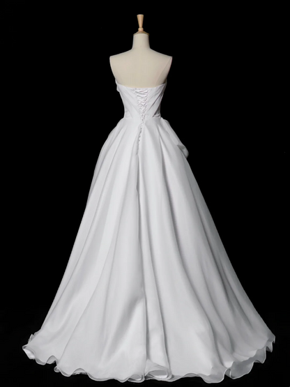 Hermoso vestido de novia blanco largo sin tirantes, de lujo, DH341