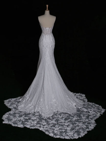 Elegante vestido de novia de sirena con escote corazón y encaje blanco, vestido de novia largo de verano DH344