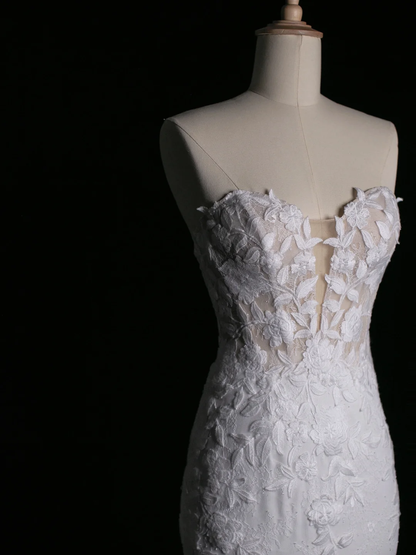 Elegante vestido de novia de sirena con escote corazón y encaje blanco, vestido de novia largo de verano DH344