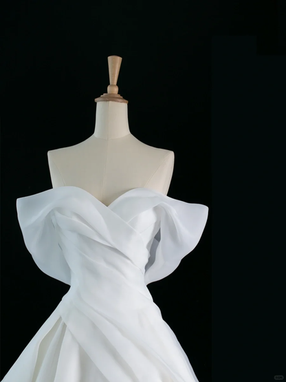Hermoso vestido de novia blanco largo con hombros descubiertos y mangas cortas DH346